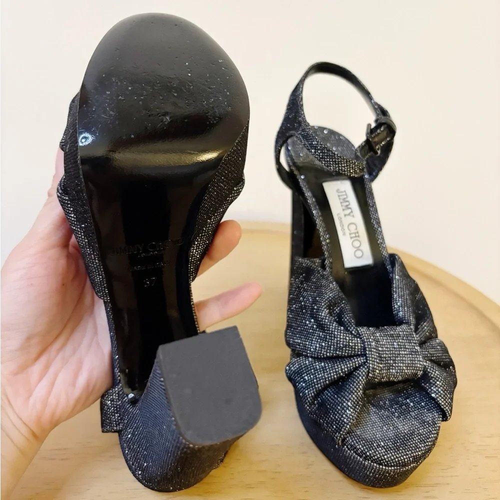JIMMY CHOO Heloise Glitter Knot Platform Heels